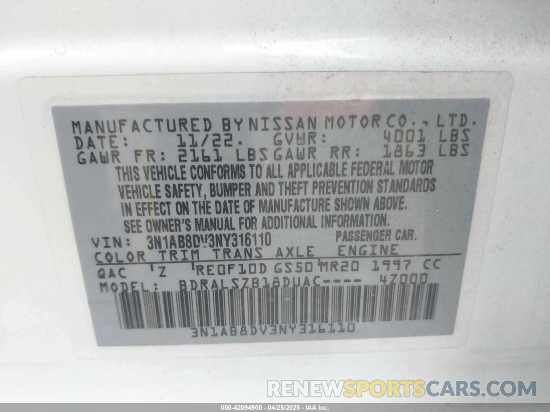 9 fotografías del automóvil dañado 3N1AB8DV3NY316110 NISSAN SENTRA 2022
