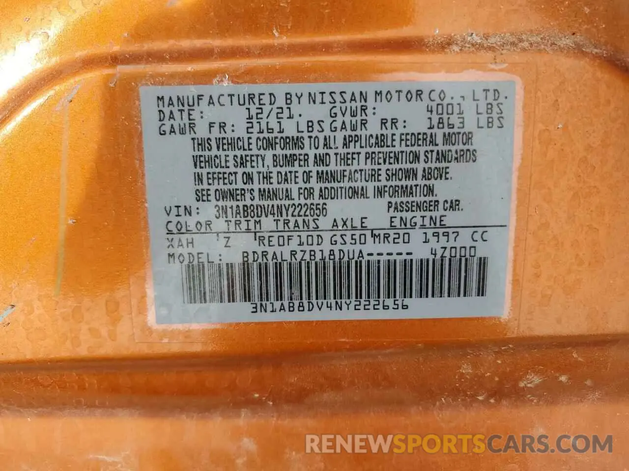 13 fotografías del automóvil dañado 3N1AB8DV4NY222656 NISSAN SENTRA 2022