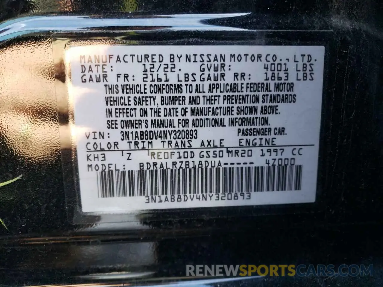 12 fotografías del automóvil dañado 3N1AB8DV4NY320893 NISSAN SENTRA 2022