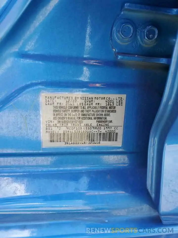 14 fotografías del automóvil dañado 3N1AB8DV6NY321608 NISSAN SENTRA 2022