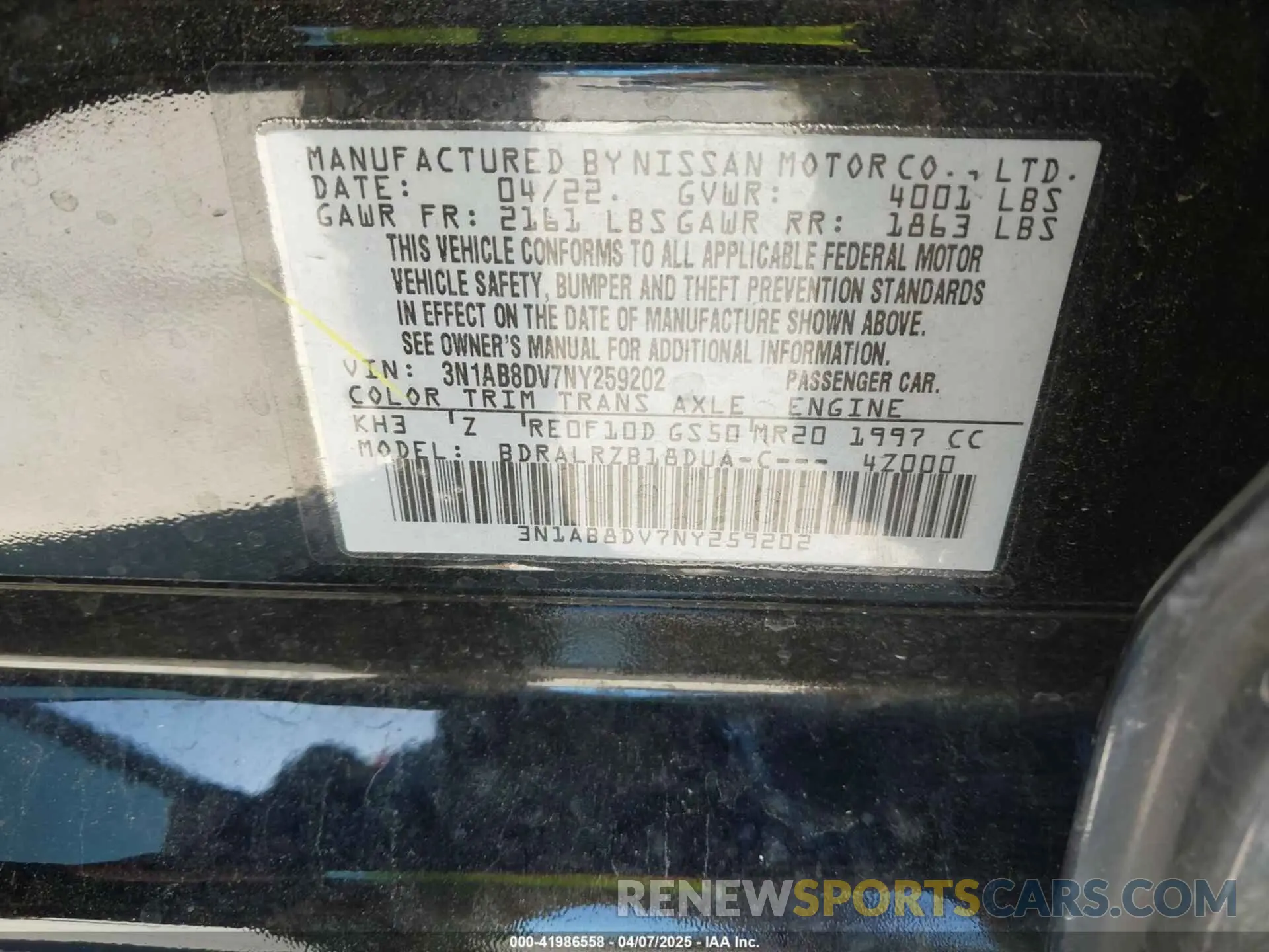 9 fotografías del automóvil dañado 3N1AB8DV7NY259202 NISSAN SENTRA 2022