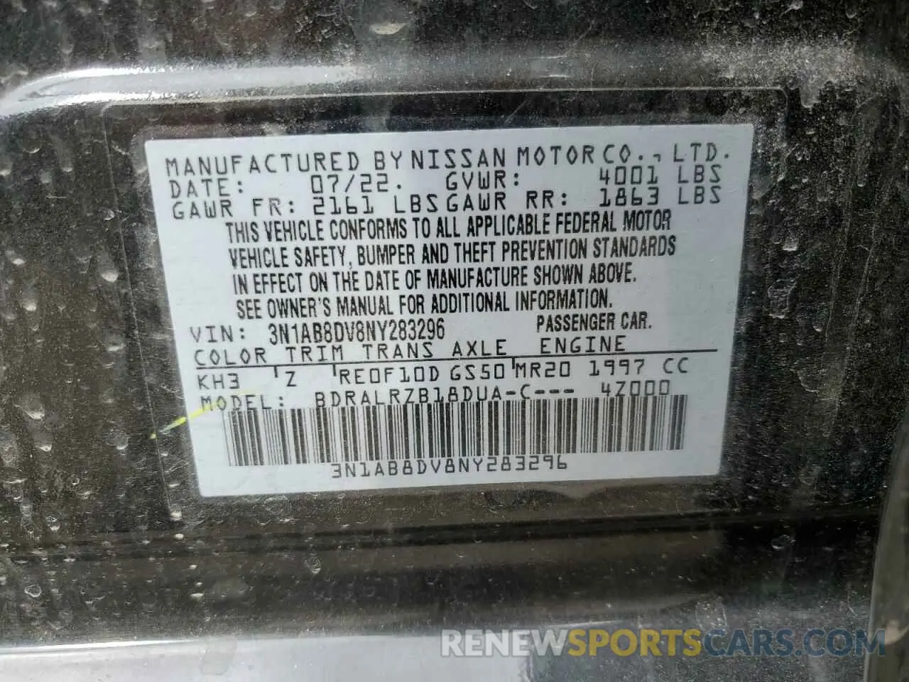 15 fotografías del automóvil dañado 3N1AB8DV8NY283296 NISSAN SENTRA 2022