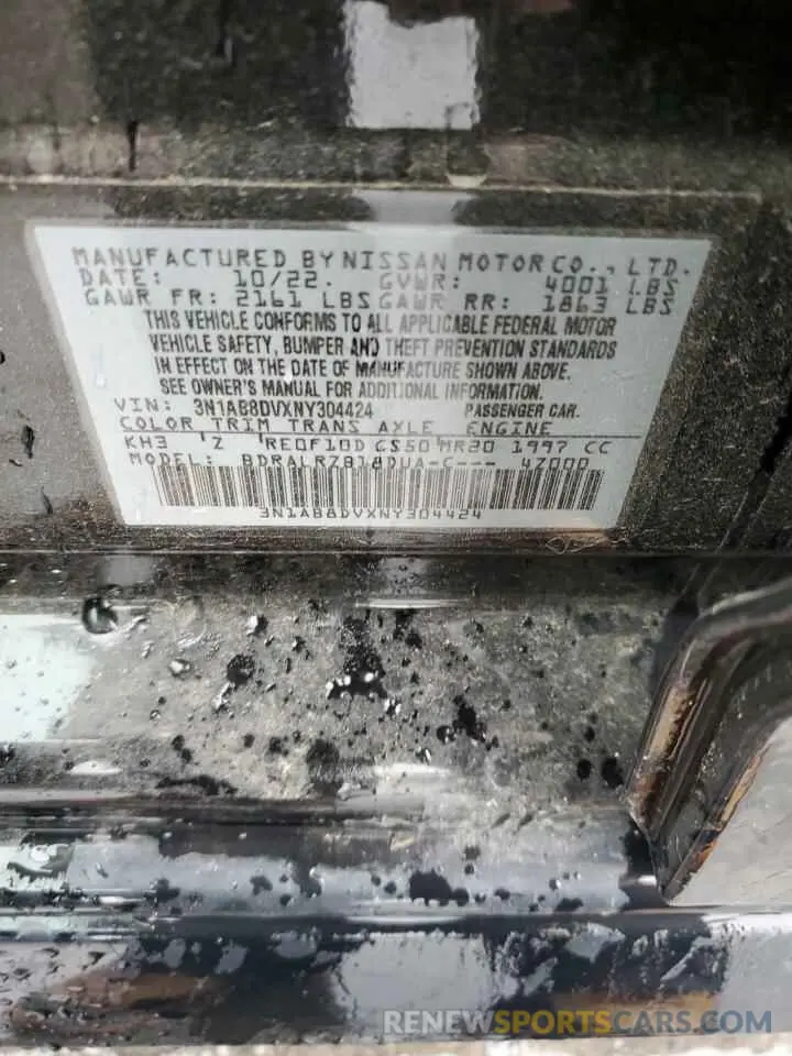 12 fotografías del automóvil dañado 3N1AB8DVXNY304424 NISSAN SENTRA 2022