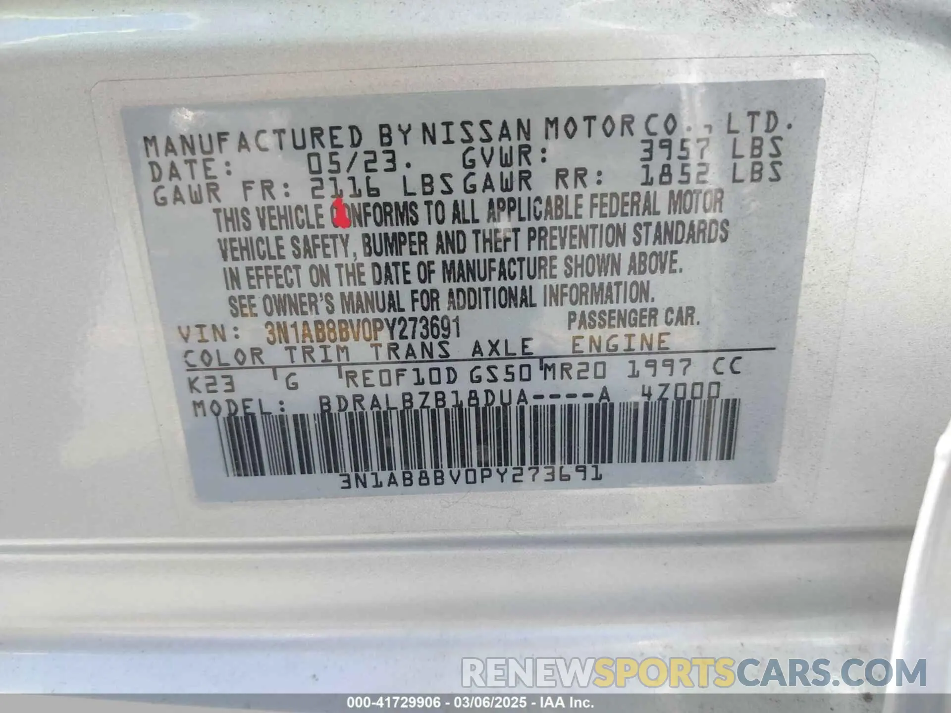 9 fotografías del automóvil dañado 3N1AB8BV0PY273691 NISSAN SENTRA 2023