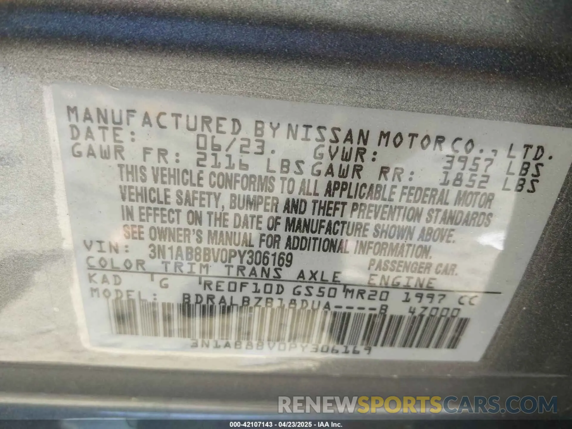 9 fotografías del automóvil dañado 3N1AB8BV0PY306169 NISSAN SENTRA 2023