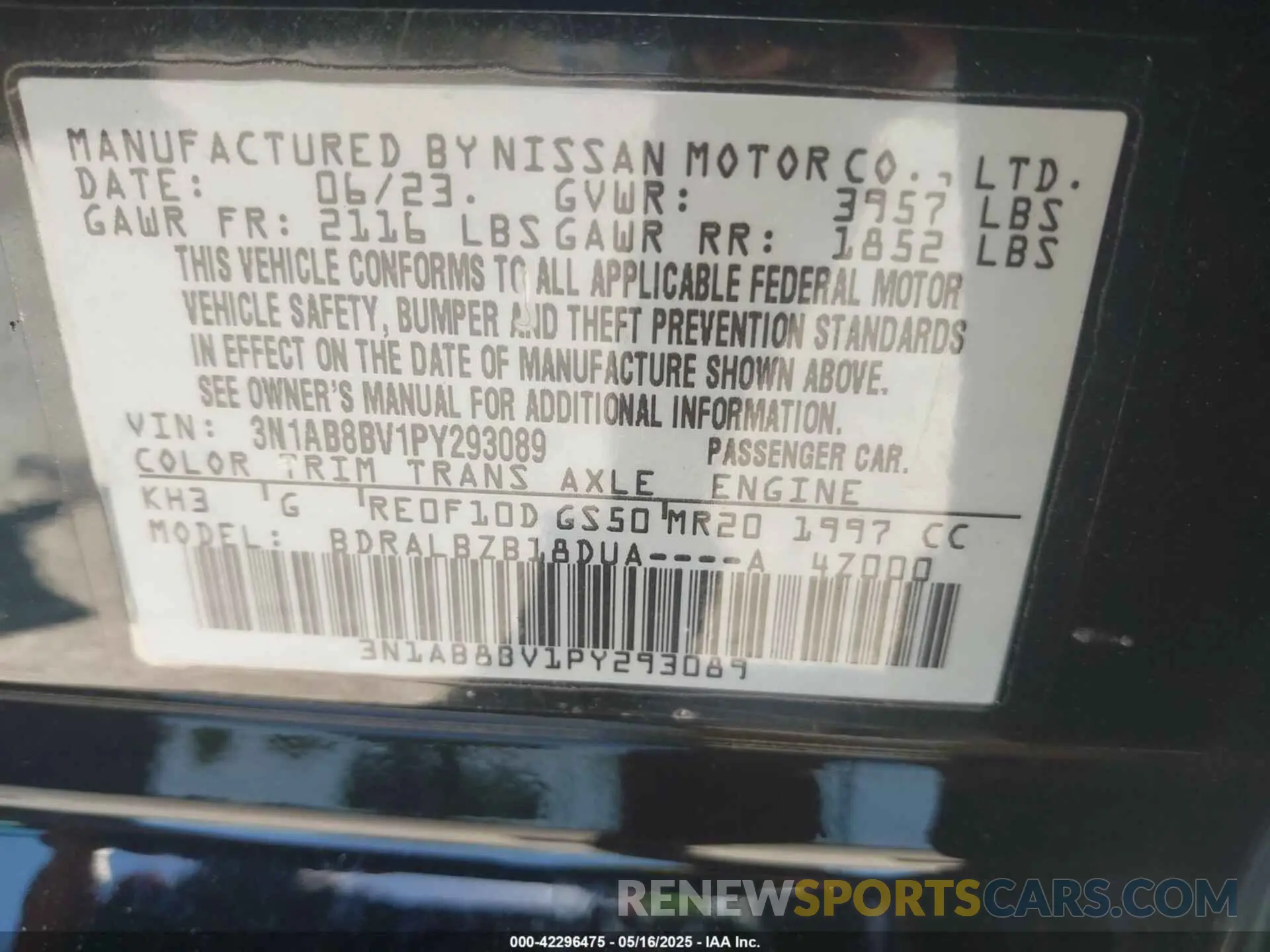 9 fotografías del automóvil dañado 3N1AB8BV1PY293089 NISSAN SENTRA 2023
