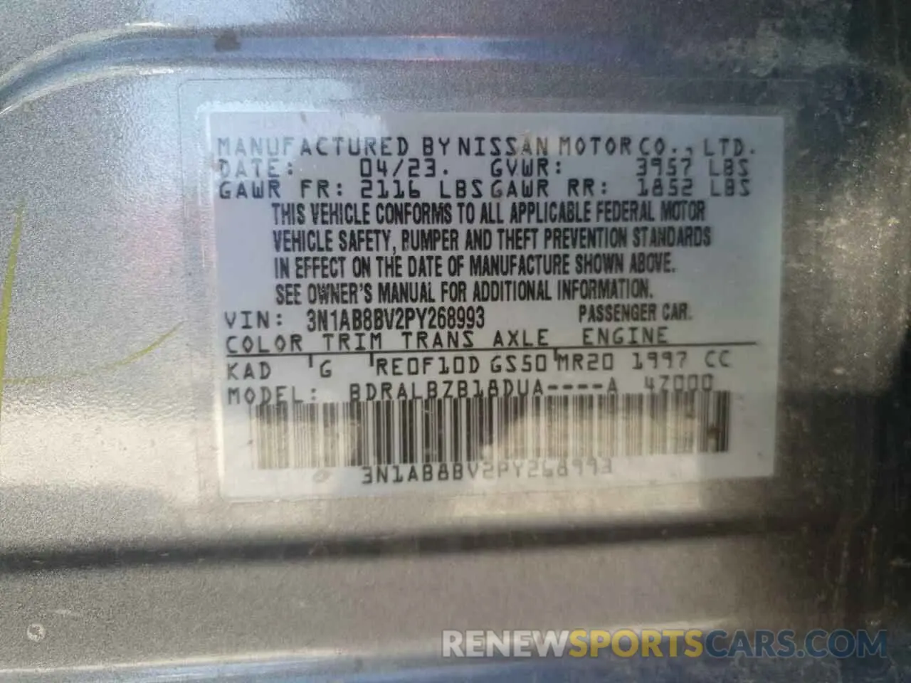 13 fotografías del automóvil dañado 3N1AB8BV2PY268993 NISSAN SENTRA 2023
