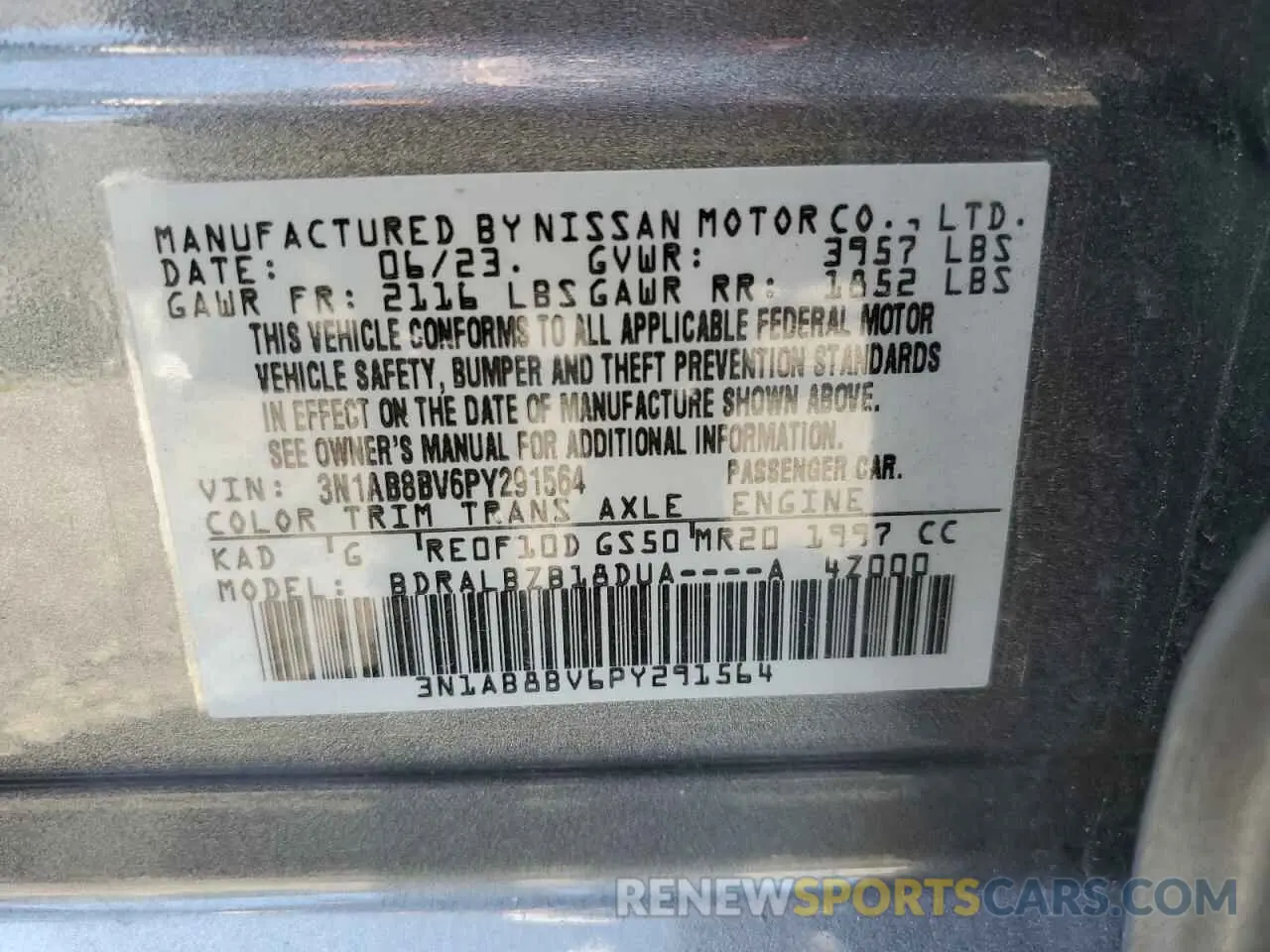 12 fotografías del automóvil dañado 3N1AB8BV6PY291564 NISSAN SENTRA 2023