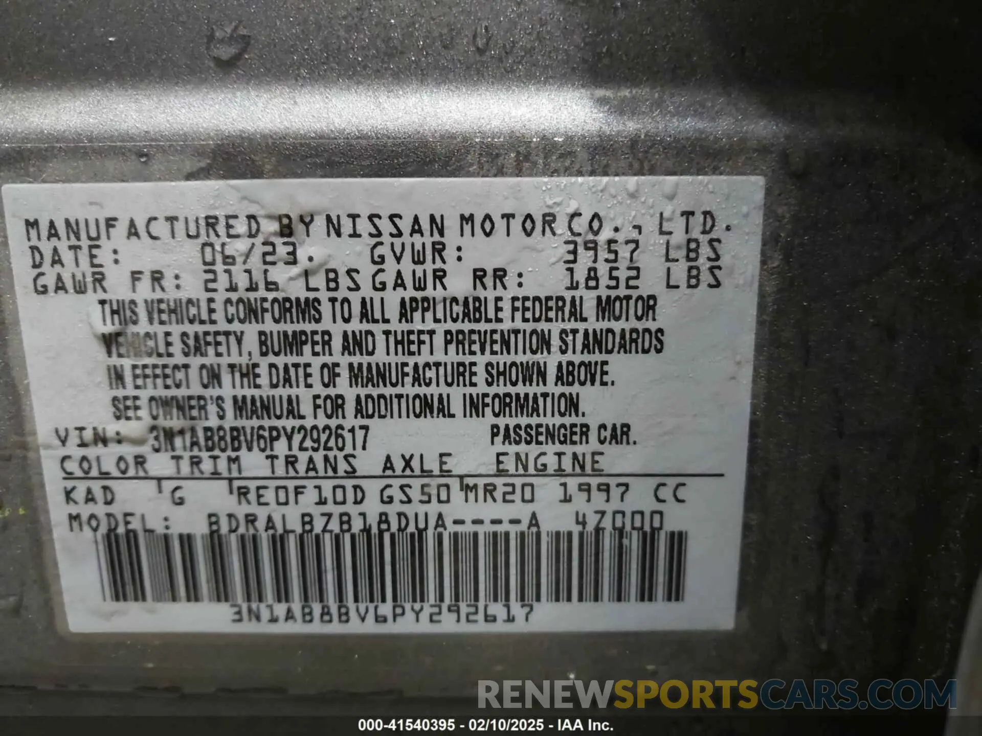 9 fotografías del automóvil dañado 3N1AB8BV6PY292617 NISSAN SENTRA 2023