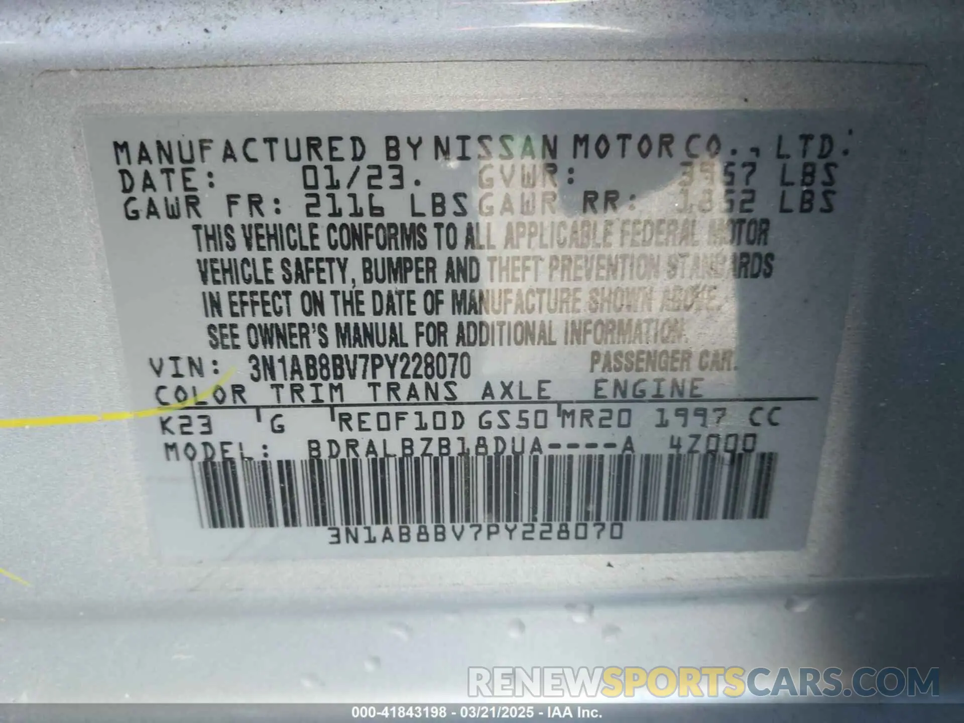 9 fotografías del automóvil dañado 3N1AB8BV7PY228070 NISSAN SENTRA 2023