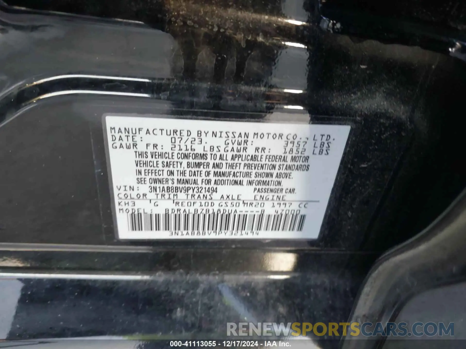 9 fotografías del automóvil dañado 3N1AB8BV9PY321494 NISSAN SENTRA 2023