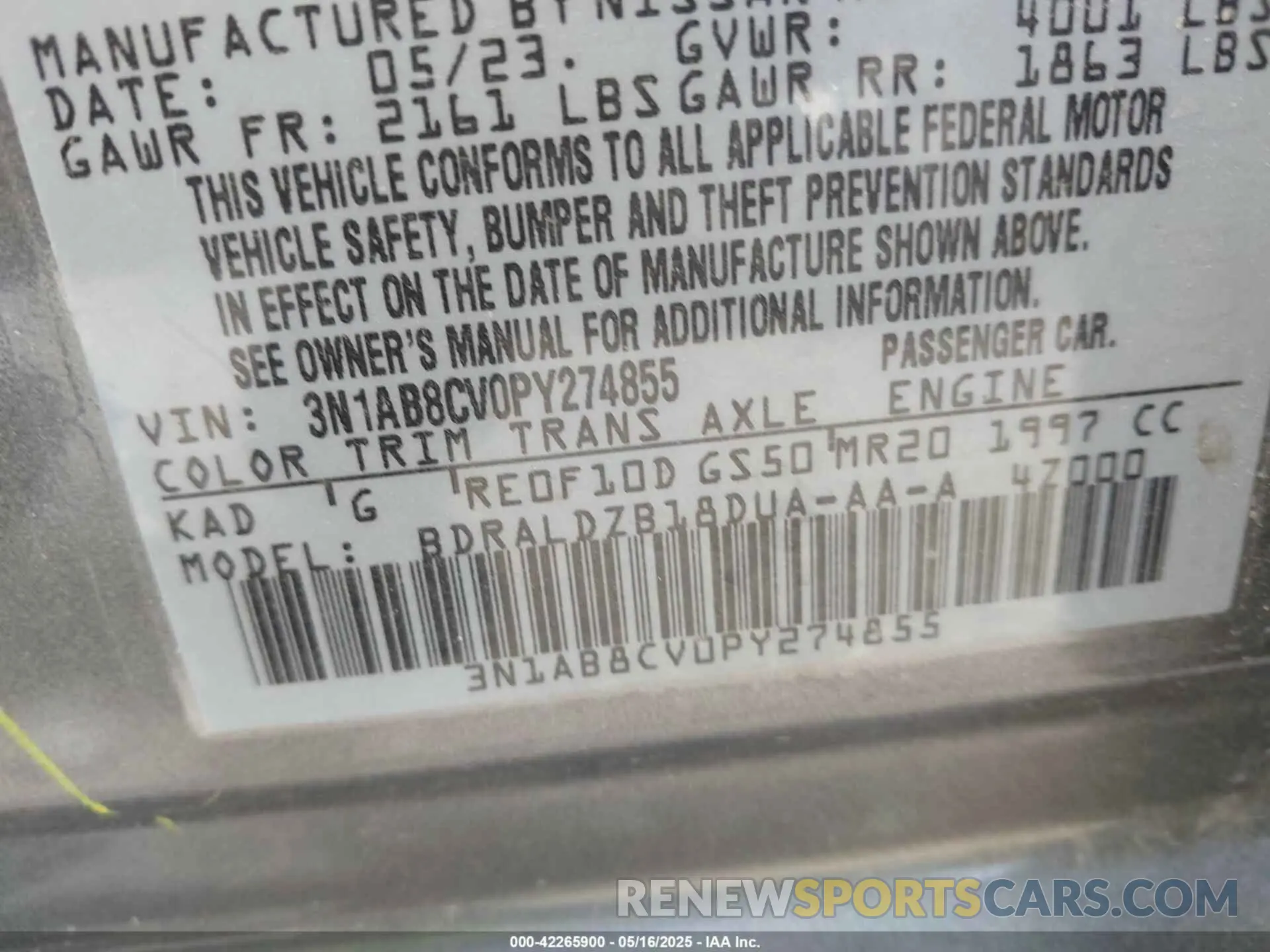 9 fotografías del automóvil dañado 3N1AB8CV0PY274855 NISSAN SENTRA 2023