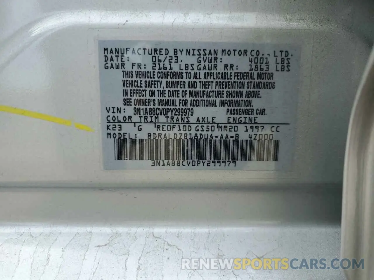 13 fotografías del automóvil dañado 3N1AB8CV0PY299979 NISSAN SENTRA 2023