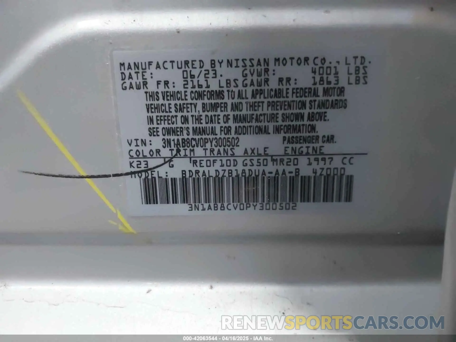 9 fotografías del automóvil dañado 3N1AB8CV0PY300502 NISSAN SENTRA 2023