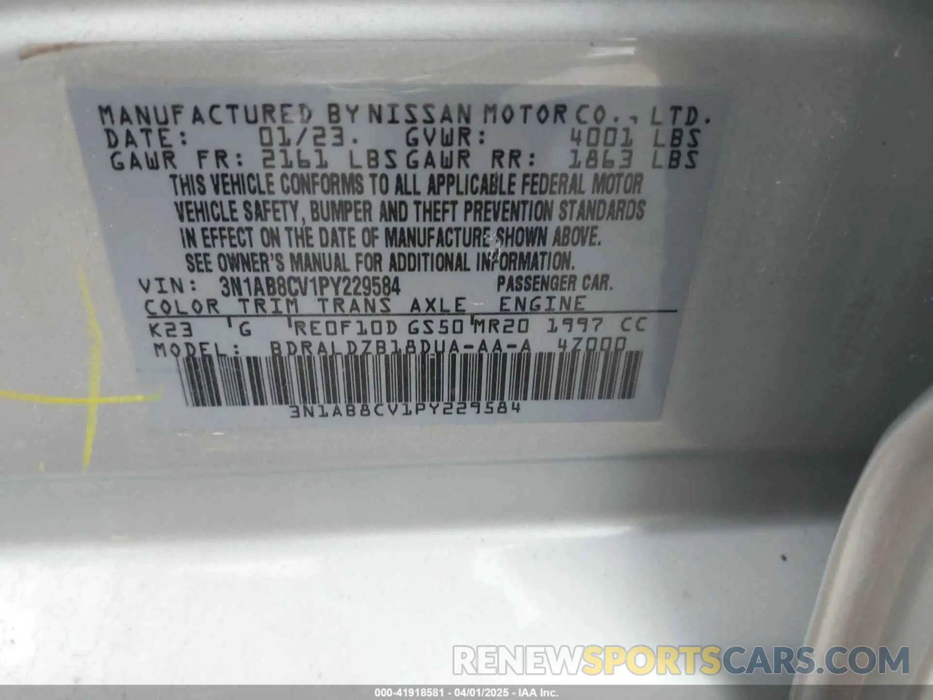 9 fotografías del automóvil dañado 3N1AB8CV1PY229584 NISSAN SENTRA 2023