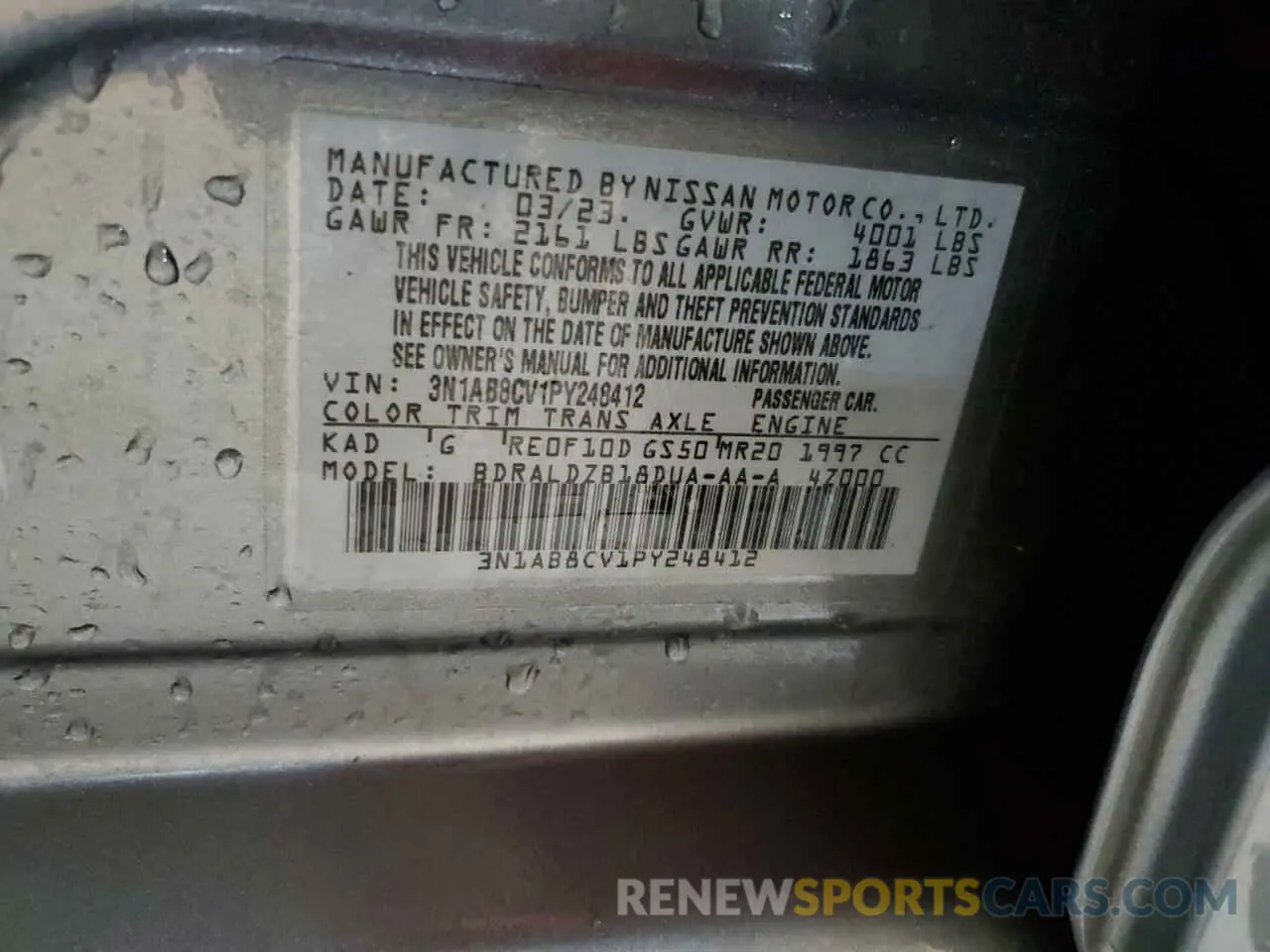 12 fotografías del automóvil dañado 3N1AB8CV1PY248412 NISSAN SENTRA 2023