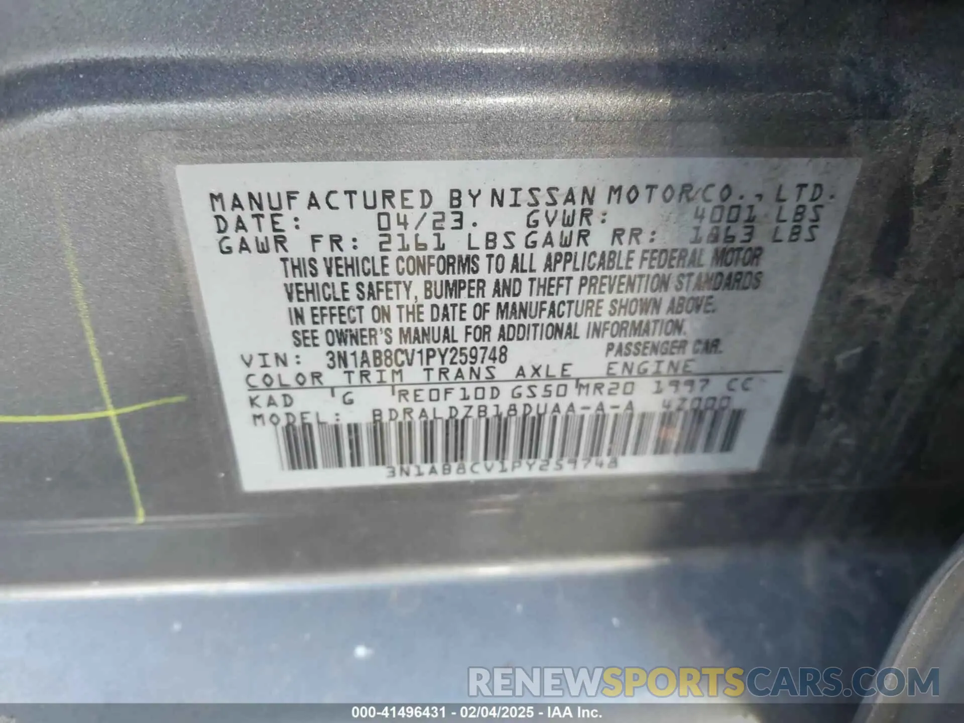 9 fotografías del automóvil dañado 3N1AB8CV1PY259748 NISSAN SENTRA 2023