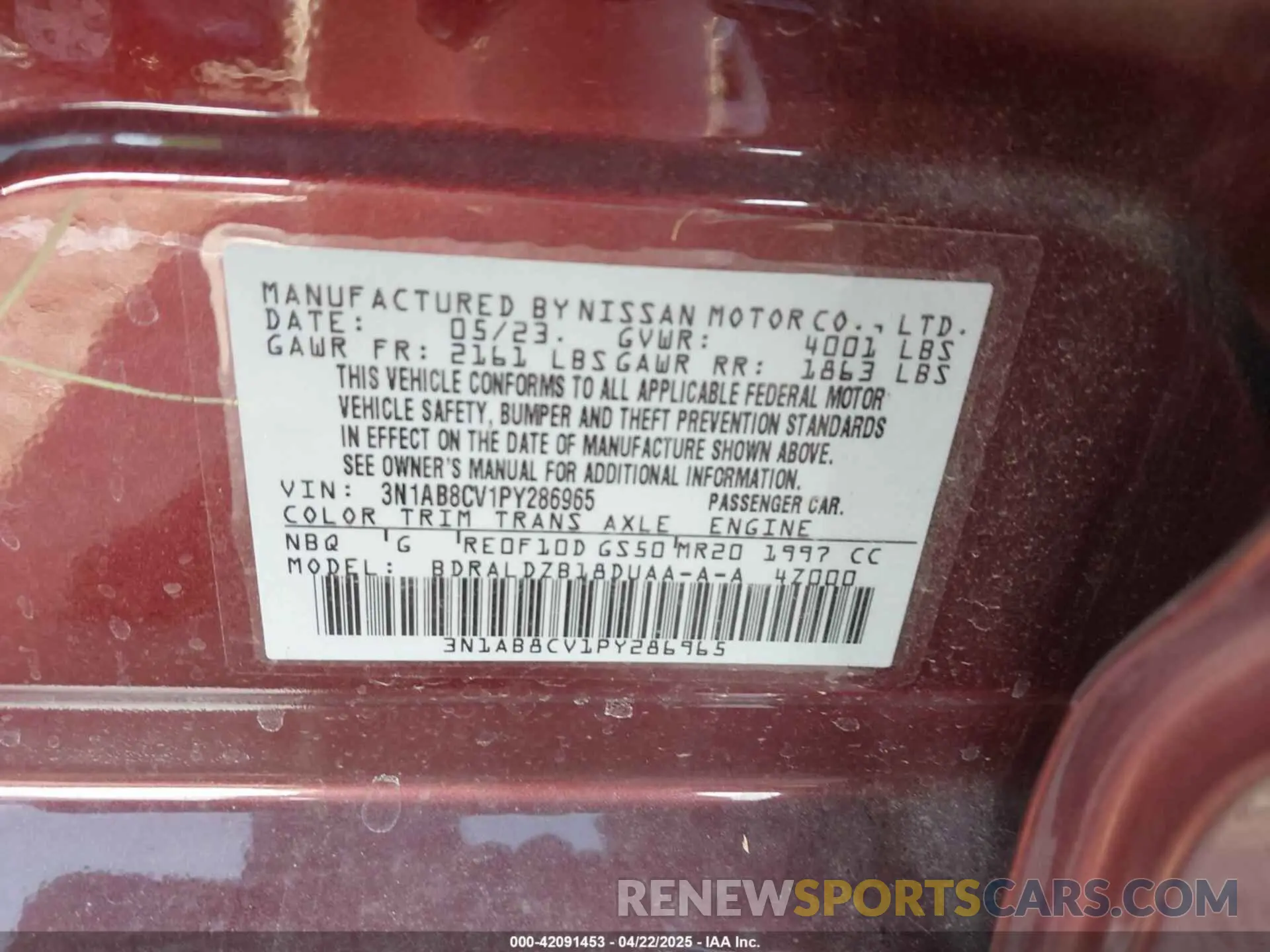 9 fotografías del automóvil dañado 3N1AB8CV1PY286965 NISSAN SENTRA 2023