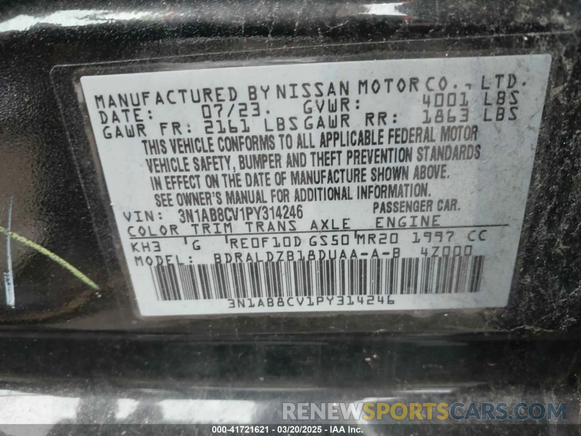 9 fotografías del automóvil dañado 3N1AB8CV1PY314246 NISSAN SENTRA 2023