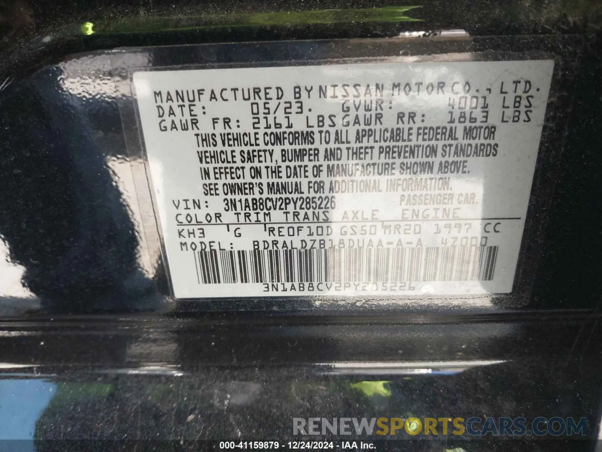 9 fotografías del automóvil dañado 3N1AB8CV2PY285226 NISSAN SENTRA 2023