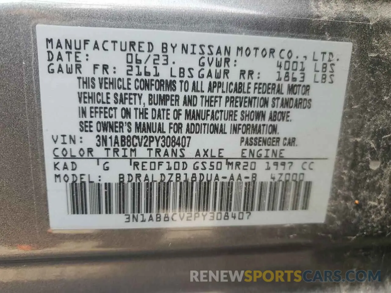 12 fotografías del automóvil dañado 3N1AB8CV2PY308407 NISSAN SENTRA 2023
