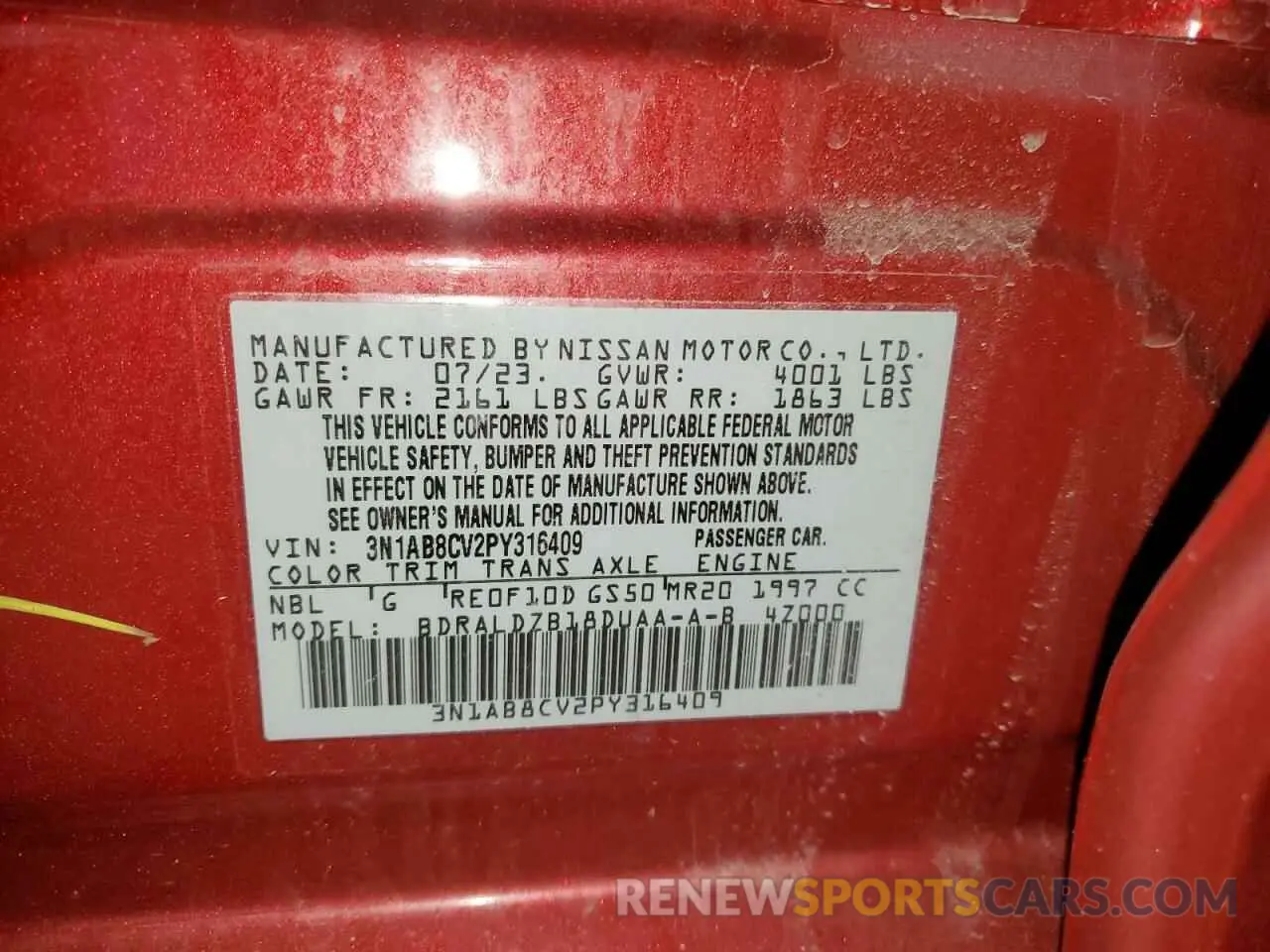 12 fotografías del automóvil dañado 3N1AB8CV2PY316409 NISSAN SENTRA 2023