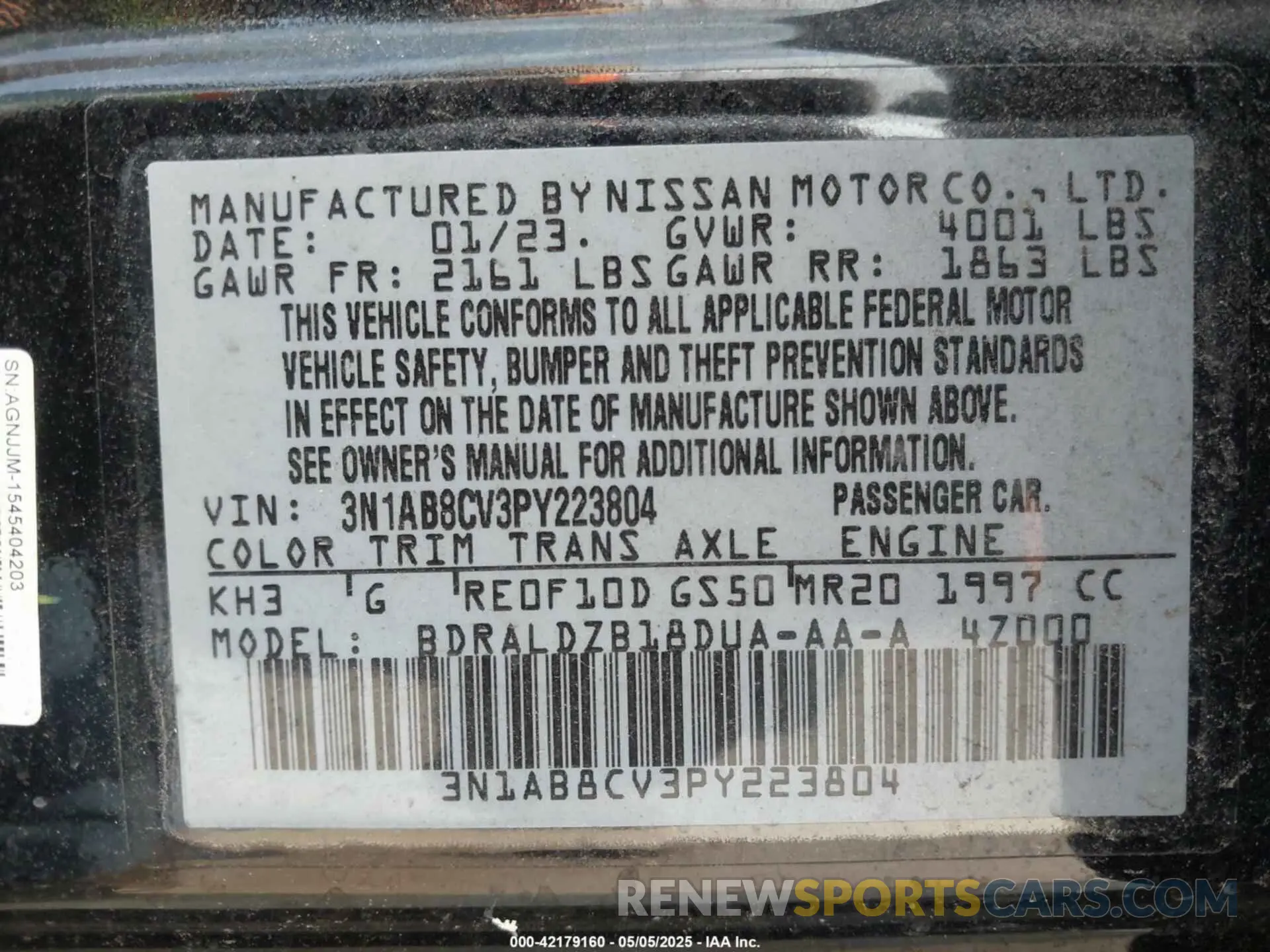 9 fotografías del automóvil dañado 3N1AB8CV3PY223804 NISSAN SENTRA 2023