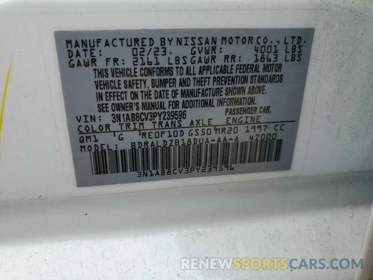 12 fotografías del automóvil dañado 3N1AB8CV3PY239596 NISSAN SENTRA 2023