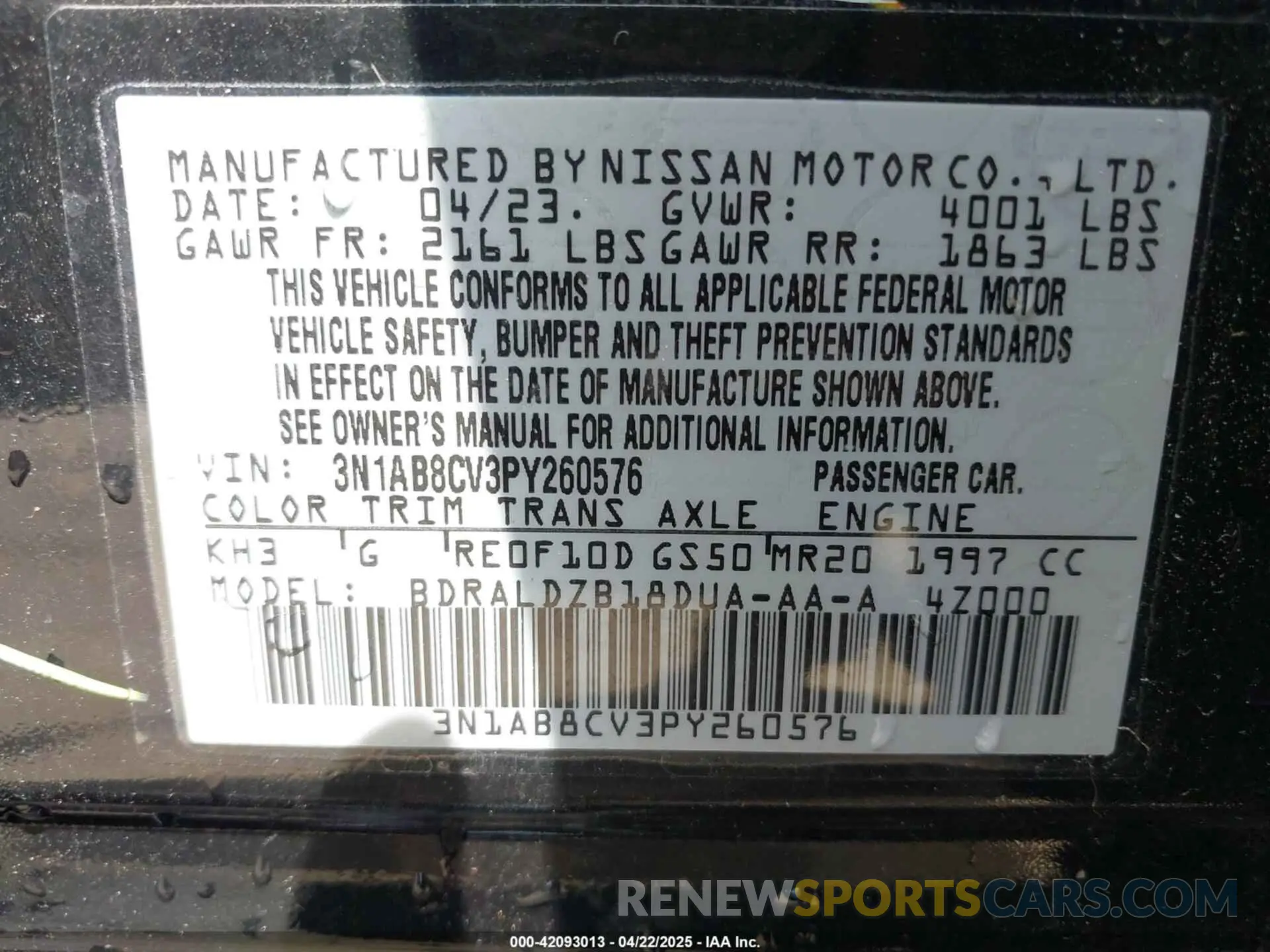 9 fotografías del automóvil dañado 3N1AB8CV3PY260576 NISSAN SENTRA 2023