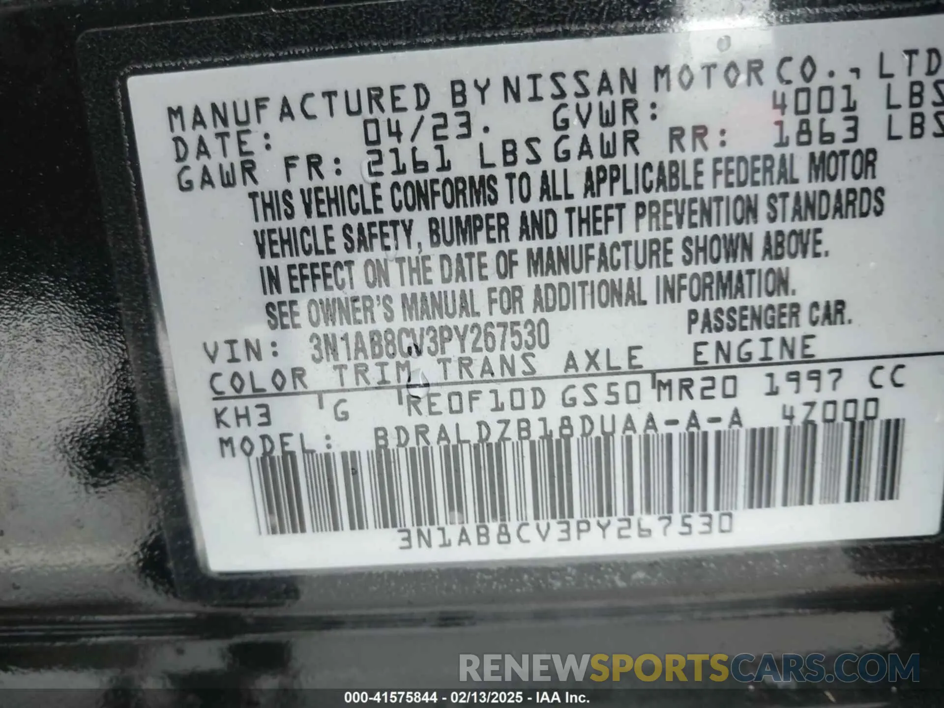 9 fotografías del automóvil dañado 3N1AB8CV3PY267530 NISSAN SENTRA 2023