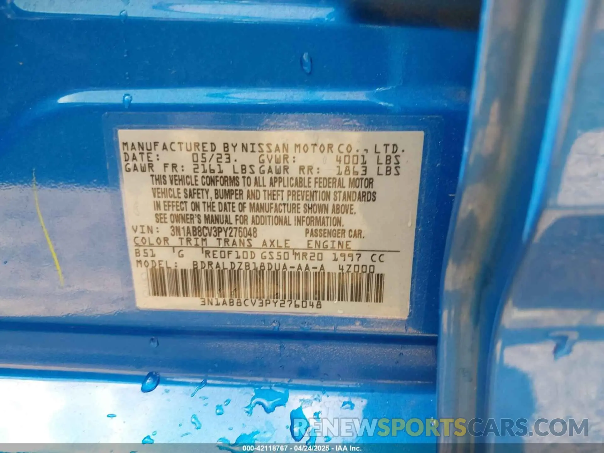 9 fotografías del automóvil dañado 3N1AB8CV3PY276048 NISSAN SENTRA 2023