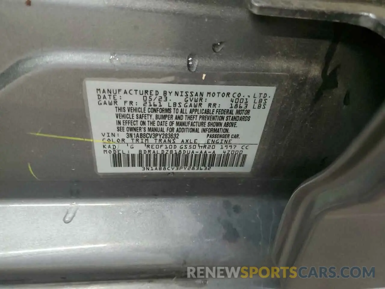 12 fotografías del automóvil dañado 3N1AB8CV3PY283632 NISSAN SENTRA 2023