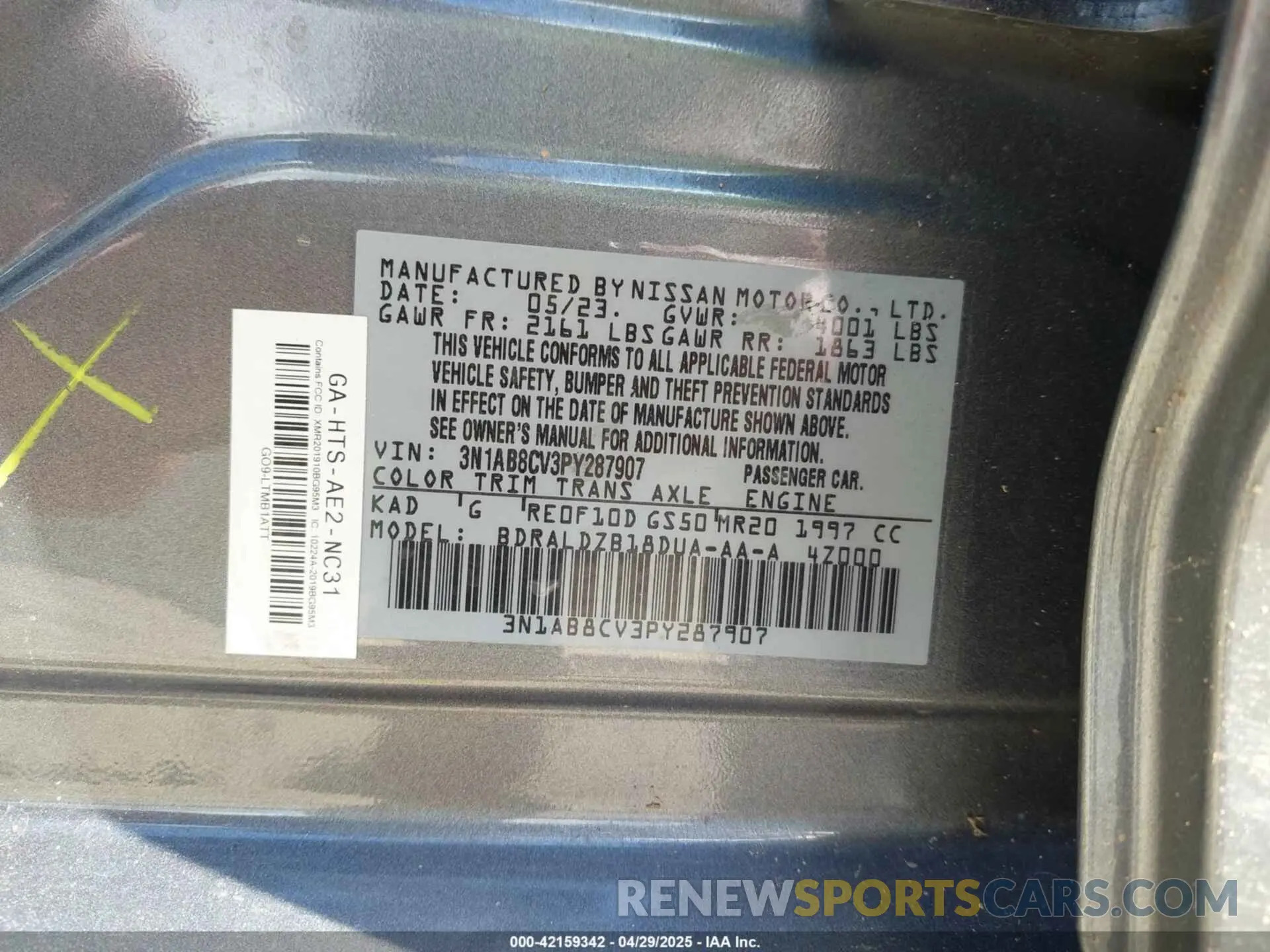 9 fotografías del automóvil dañado 3N1AB8CV3PY287907 NISSAN SENTRA 2023