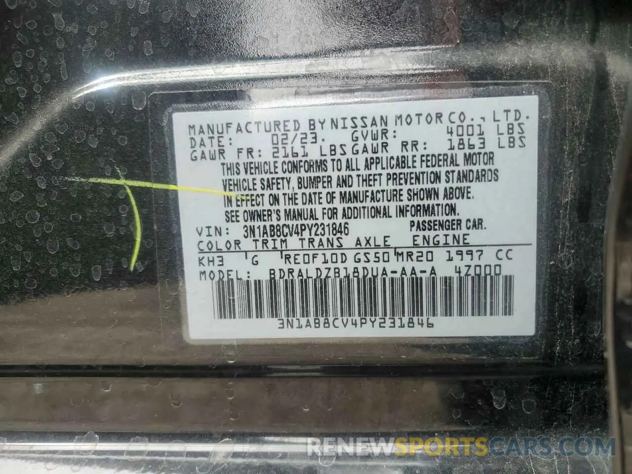 14 fotografías del automóvil dañado 3N1AB8CV4PY231846 NISSAN SENTRA 2023