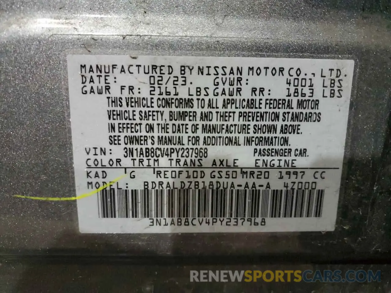 12 fotografías del automóvil dañado 3N1AB8CV4PY237968 NISSAN SENTRA 2023