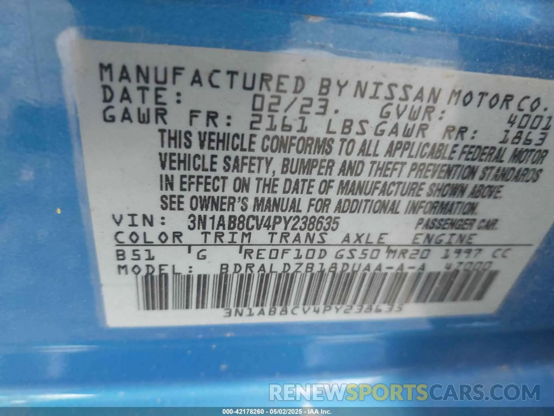 9 fotografías del automóvil dañado 3N1AB8CV4PY238635 NISSAN SENTRA 2023