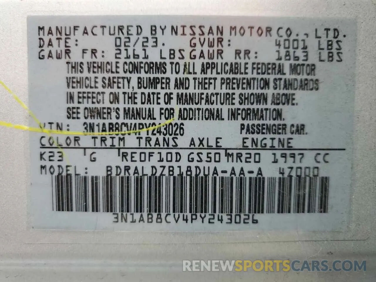 13 fotografías del automóvil dañado 3N1AB8CV4PY243026 NISSAN SENTRA 2023