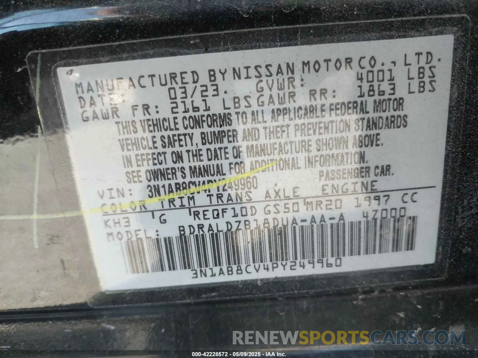 9 fotografías del automóvil dañado 3N1AB8CV4PY249960 NISSAN SENTRA 2023