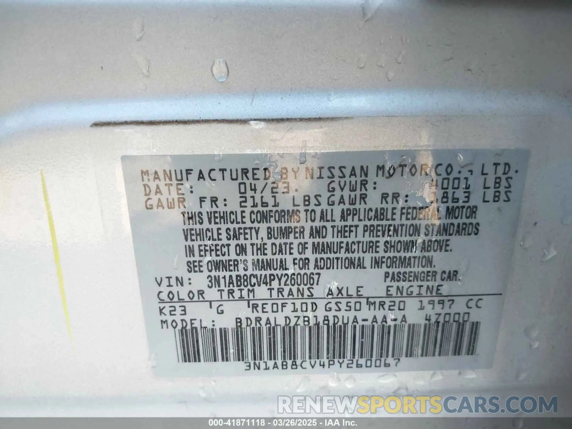 9 fotografías del automóvil dañado 3N1AB8CV4PY260067 NISSAN SENTRA 2023
