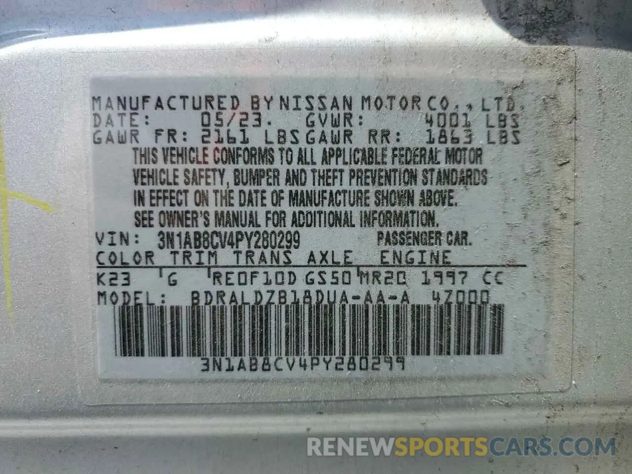 12 fotografías del automóvil dañado 3N1AB8CV4PY280299 NISSAN SENTRA 2023