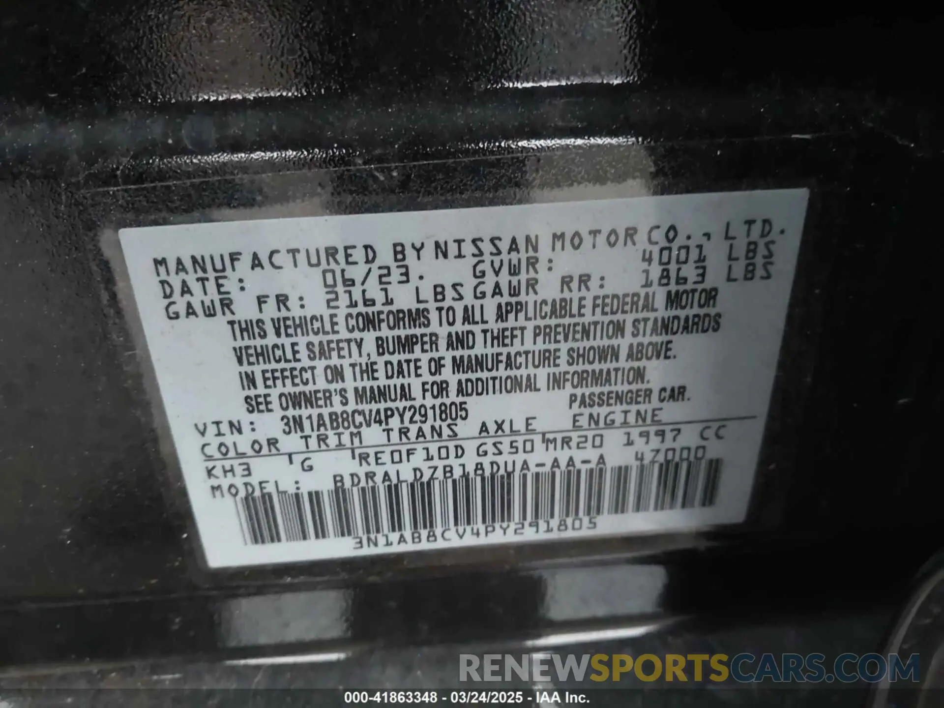 9 fotografías del automóvil dañado 3N1AB8CV4PY291805 NISSAN SENTRA 2023