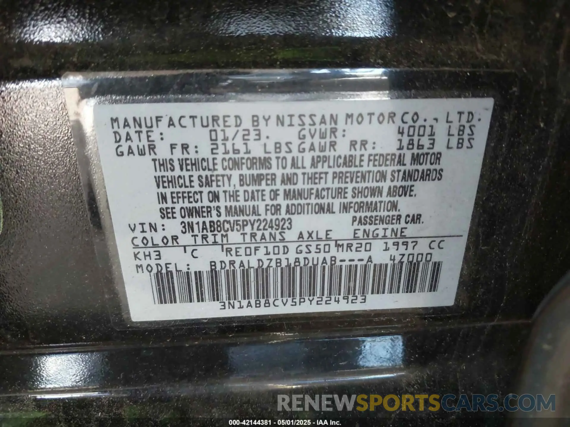 9 fotografías del automóvil dañado 3N1AB8CV5PY224923 NISSAN SENTRA 2023