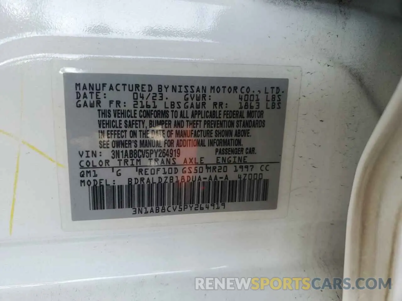 12 fotografías del automóvil dañado 3N1AB8CV5PY264919 NISSAN SENTRA 2023