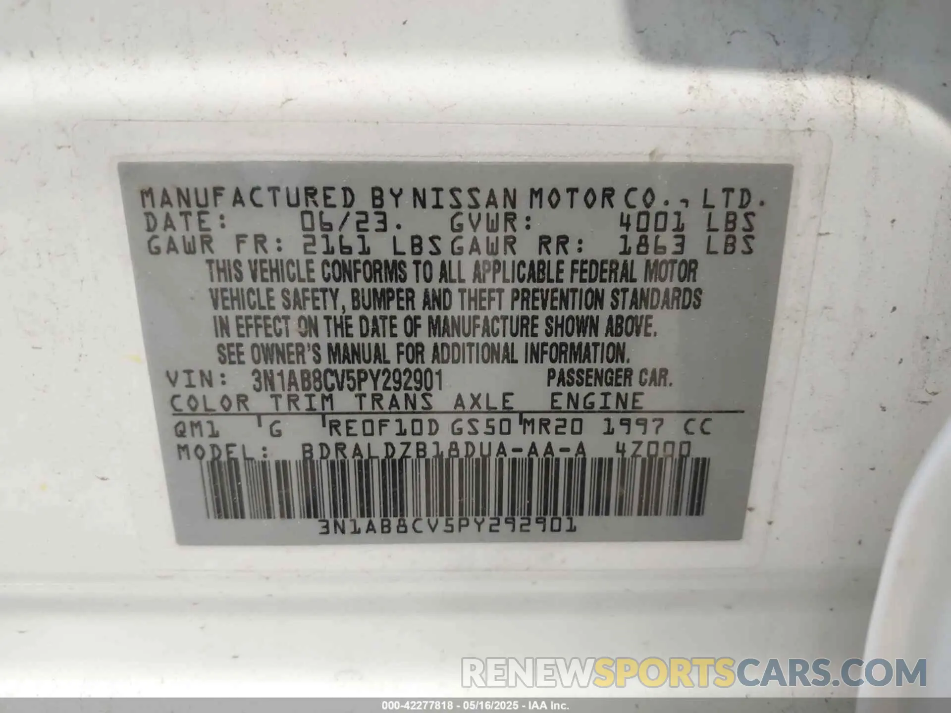 9 fotografías del automóvil dañado 3N1AB8CV5PY292901 NISSAN SENTRA 2023