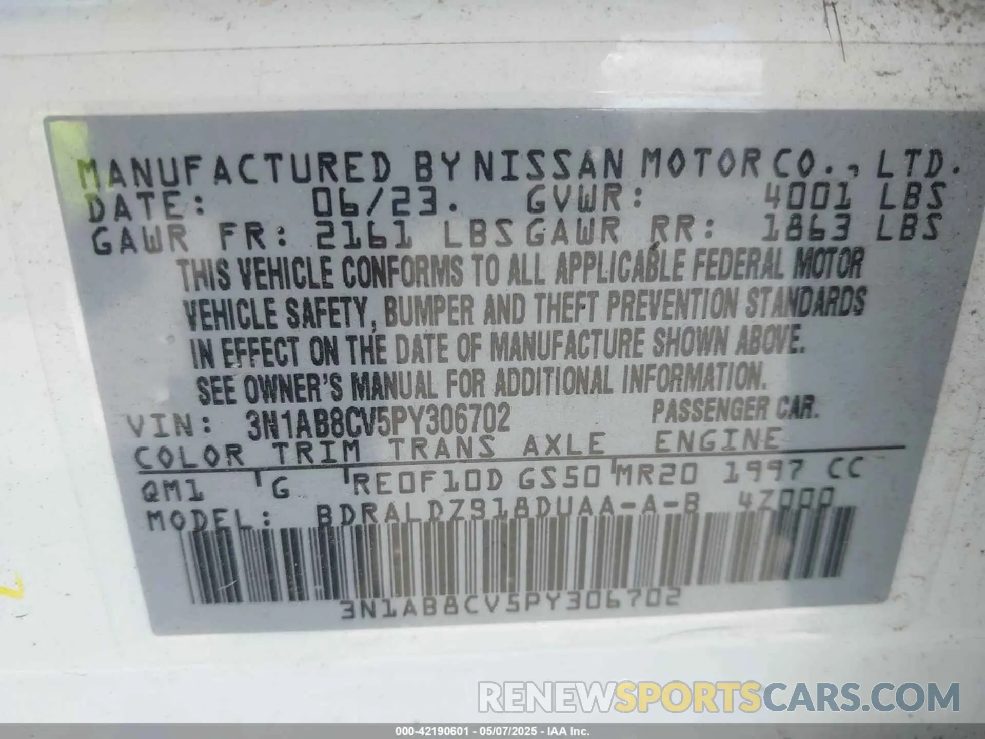 9 fotografías del automóvil dañado 3N1AB8CV5PY306702 NISSAN SENTRA 2023