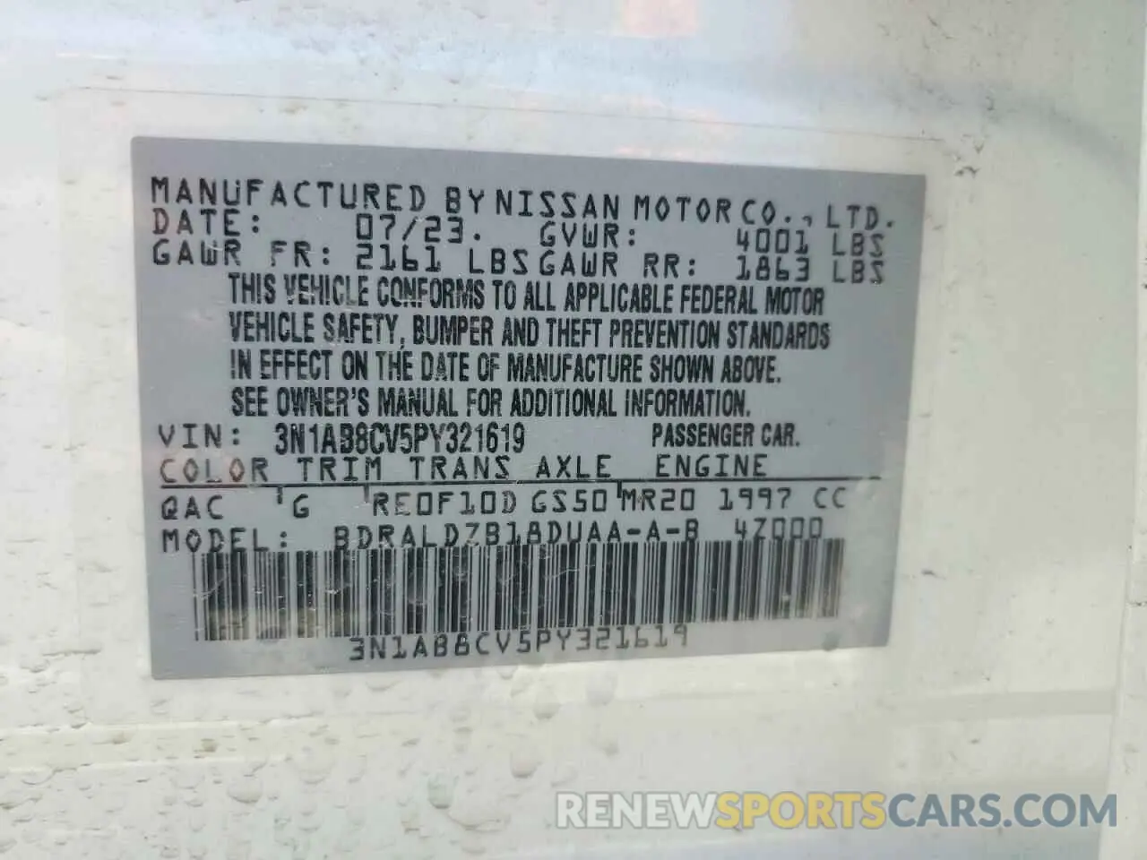 12 fotografías del automóvil dañado 3N1AB8CV5PY321619 NISSAN SENTRA 2023