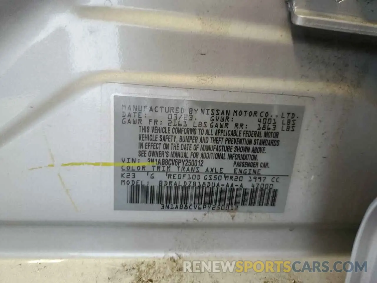 13 fotografías del automóvil dañado 3N1AB8CV6PY250012 NISSAN SENTRA 2023