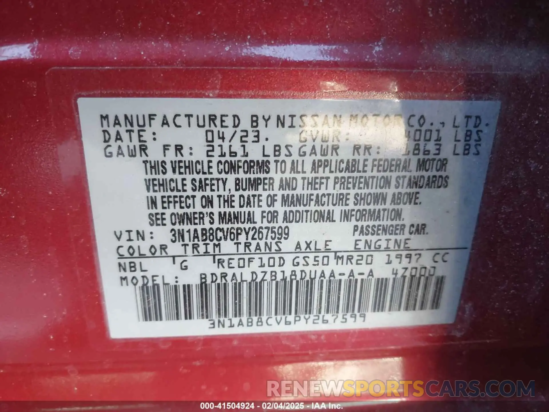 9 fotografías del automóvil dañado 3N1AB8CV6PY267599 NISSAN SENTRA 2023
