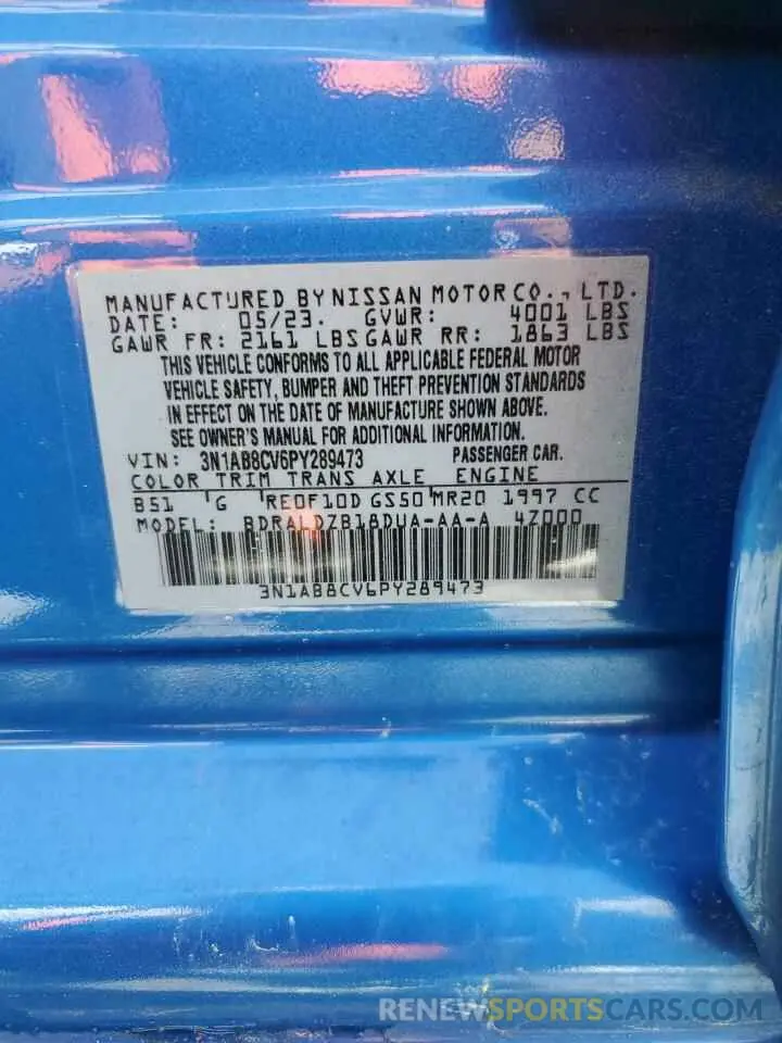 14 fotografías del automóvil dañado 3N1AB8CV6PY289473 NISSAN SENTRA 2023