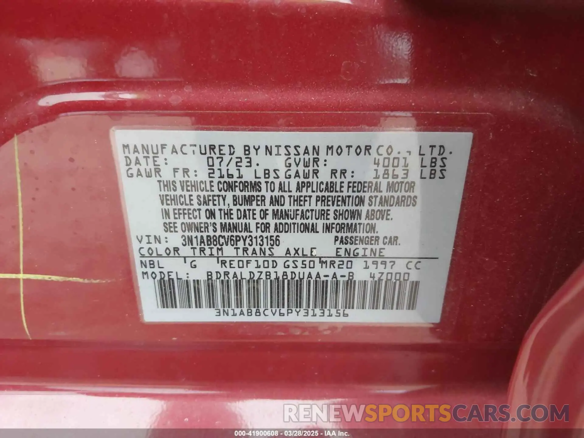 9 fotografías del automóvil dañado 3N1AB8CV6PY313156 NISSAN SENTRA 2023